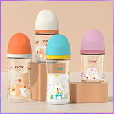 Colorful cartoon baby baby anti choking glass bottle suitable for newborns, 160ml 240ml 0-3 month bottle